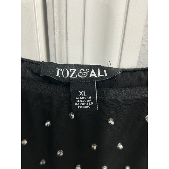 Roz & Ali Black Dress With Rhinestone Pearl Embellished Overlay Sz XL - Picture 5 of 9